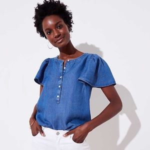 LOFT Chambray Flutter Henley Top